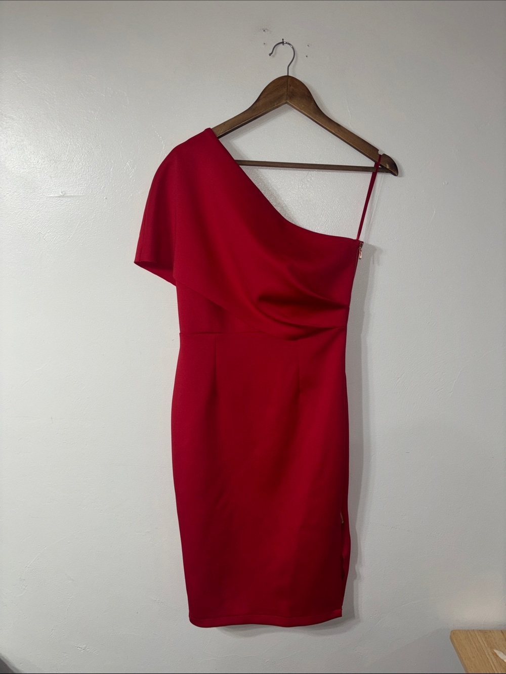 ASOS Red One Sleeve Red Dress Size 6 LRD Holiday Midi Hoco Wedding Guest Dress